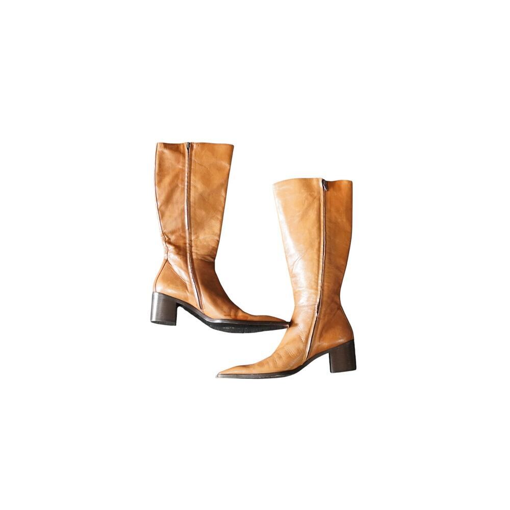 Spaziomoda Bologna Italian Leather Mid Calf Boots Tan Pointed Toe Size 40 - Picture 3 of 13